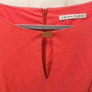 Trina Turk Coral Shift Dress – Long Sleeve with Gold Accent – Size M